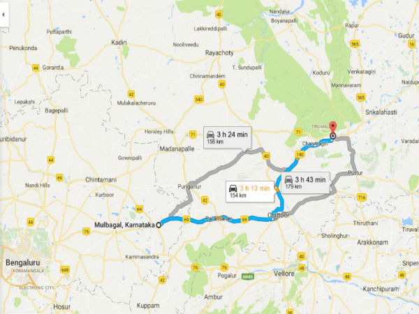 ముళబాగల్ నుండి తిరుపతికి మార్గం: